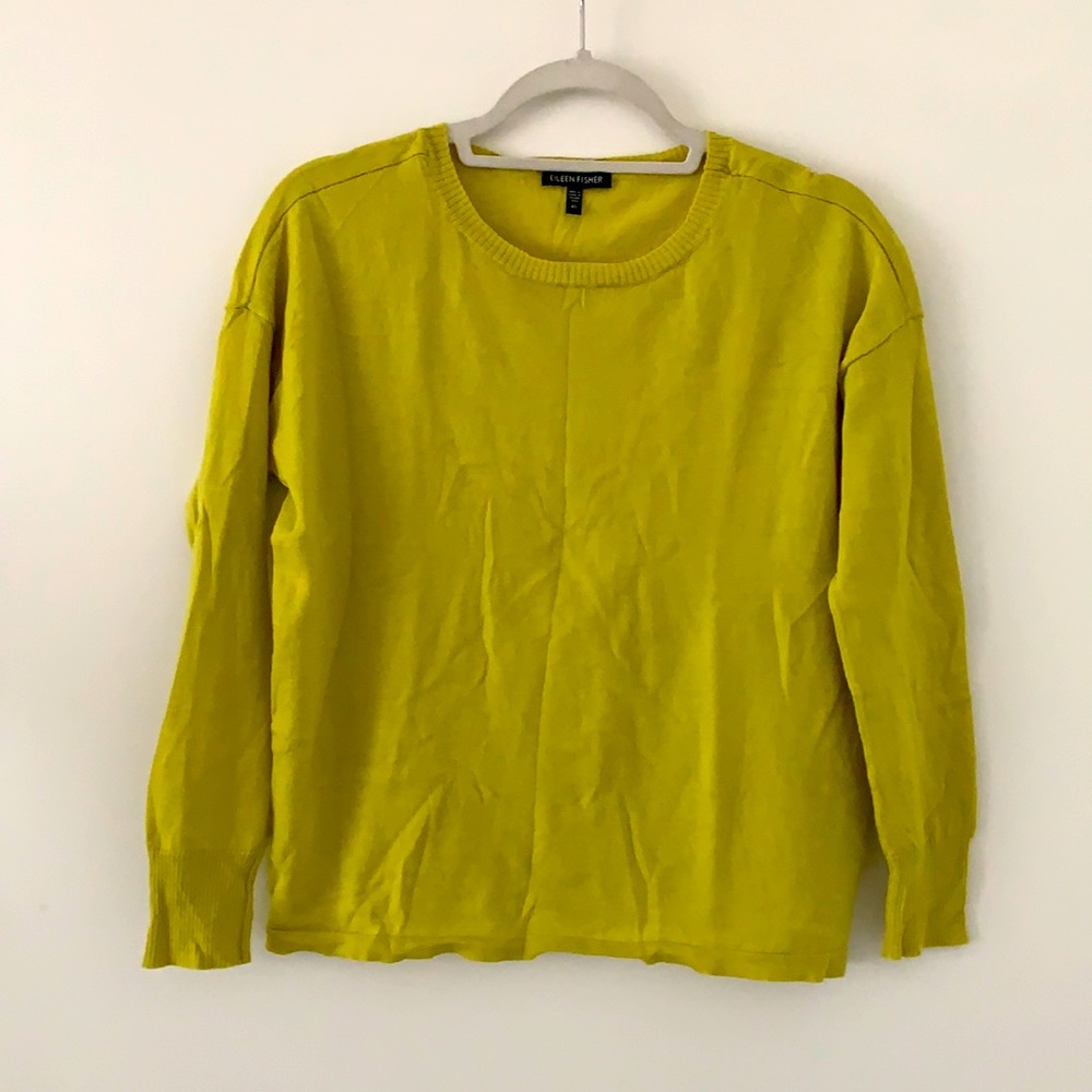 Eileen Fisher Chartreuse Green Crew Neck Wool Sweater